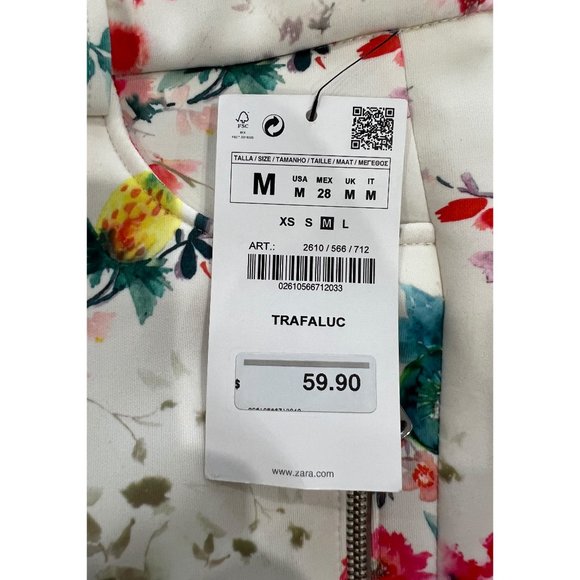 NWT Zara Stretchy Off-White Floral Pants w/Zippers - Picture 7 of 8